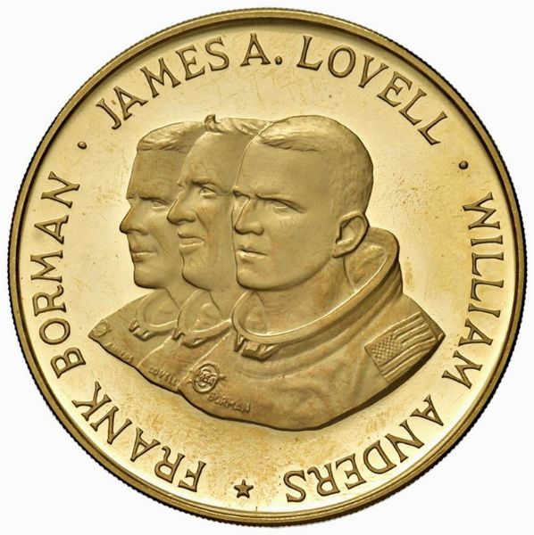 MEDAGLIA IN ORO 900 CHE COMMEMORA LA SPEDIZIONE DELL’APOLLO 8 SULLA LUNA NEL 1968  - Asta MEDAGLIE DI VENEZIA. MONETE E MEDAGLIE IN ORO ESTERE - Associazione Nazionale - Case d'Asta italiane