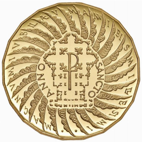 MEDAGLIA IN ORO 917 “GIUBILEO-ANNO SANTO 2000” PER L’ISTITUTO POLIGRAFICO E ZECCA DELLO STATO IN CUSTODIA ORIGINALE DI EMISSIONE E CERTIFICATO DI GARANZIA. LA MEDAGLIA È CORREDATA DA 11 DIAMANTI (CARATURA 0,10) CON CERTIFICATO DI GARANZIA.  - Asta MEDAGLIE DI VENEZIA. MONETE E MEDAGLIE IN ORO ESTERE - Associazione Nazionale - Case d'Asta italiane