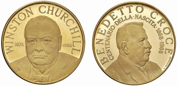 DUE MEDAGLIE IN ORO 900 CHE COMMEMORANO WINSTON CHURCHILL E BENEDETTO CROCE  - Asta MEDAGLIE DI VENEZIA. MONETE E MEDAGLIE IN ORO ESTERE - Associazione Nazionale - Case d'Asta italiane
