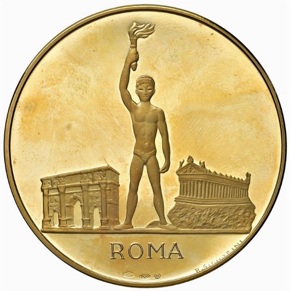 MEDAGLIA IN ORO 900 PER LE OLIMPIADI DI ROMA 1960 OPUS SIGNORINI  - Asta MEDAGLIE DI VENEZIA. MONETE E MEDAGLIE IN ORO ESTERE - Associazione Nazionale - Case d'Asta italiane