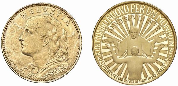 VARI STATI. UNA MONETA SVIZZERA DA 10 FRANCHI 1915 E UNA MEDAGLIA IN ORO 900 PER L’ANNO SANTO 1975  - Asta MEDAGLIE DI VENEZIA. MONETE E MEDAGLIE IN ORO ESTERE - Associazione Nazionale - Case d'Asta italiane