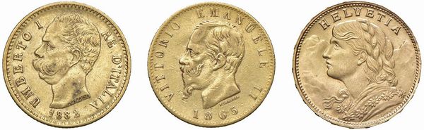 VARI STATI. DUE MARENGHI ITALIANI E UNO SVIZZERO  - Asta MEDAGLIE DI VENEZIA. MONETE E MEDAGLIE IN ORO ESTERE - Associazione Nazionale - Case d'Asta italiane
