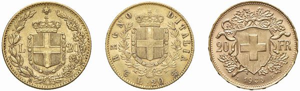 VARI STATI. DUE MARENGHI ITALIANI E UNO SVIZZERO  - Asta MEDAGLIE DI VENEZIA. MONETE E MEDAGLIE IN ORO ESTERE - Associazione Nazionale - Case d'Asta italiane