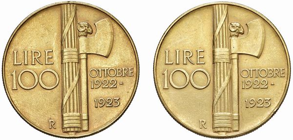 SAVOIA. VITTORIO EMANUELE III (1900-1946). DUE RIPRODUZIONI DELLE 100 LIRE FASCIO  - Asta MEDAGLIE DI VENEZIA. MONETE E MEDAGLIE IN ORO ESTERE - Associazione Nazionale - Case d'Asta italiane