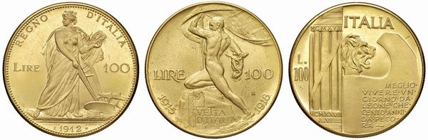 SAVOIA. TRE RIPRODUZIONI DELLE 100 LIRE  - Asta MEDAGLIE DI VENEZIA. MONETE E MEDAGLIE IN ORO ESTERE - Associazione Nazionale - Case d'Asta italiane