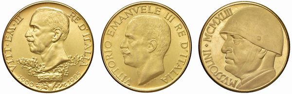 SAVOIA. TRE RIPRODUZIONI DELLE 100 LIRE  - Asta MEDAGLIE DI VENEZIA. MONETE E MEDAGLIE IN ORO ESTERE - Associazione Nazionale - Case d'Asta italiane