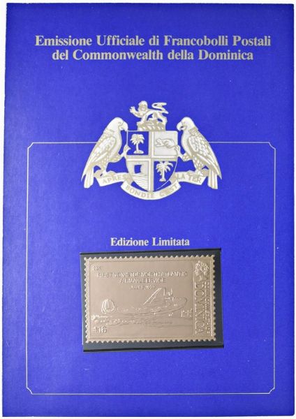 PRIMA EMISSIONE UFFICIALE DI N. 30 FRANCOBOLLI POSTALI ORO DEL COMMOWEALTH DELLA DOMINICA INTITOLATA “LE GRANDI IMPRESE AEREONAUTICHE” IN ASTUCCIO ORIGINALE DI EMISSIONE  - Asta MEDAGLIE DI VENEZIA. MONETE E MEDAGLIE IN ORO ESTERE - Associazione Nazionale - Case d'Asta italiane