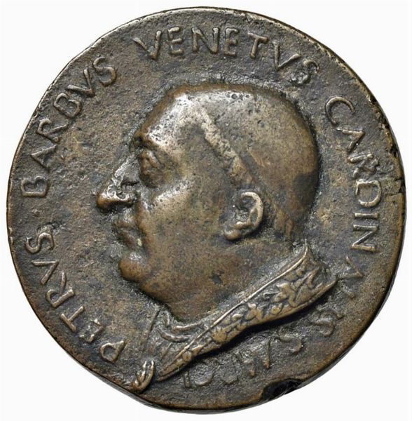 PIETRO BARBO (1418-1471) CARDINALE E PAPA PAOLO II. MEDAGLIA CELEBRATIVA PER LA COSTRUZIONE DI PALAZZO VENEZIA FUSA A ROMA NEL 1455 OPUS ANONIMO DI SCUOLA ROMANA  - Asta MEDAGLIE DI VENEZIA. MONETE E MEDAGLIE IN ORO ESTERE - Associazione Nazionale - Case d'Asta italiane