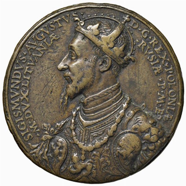 SIGISMONDO II AUGUSTO JAGELLONE (1520-1572) RE DI POLONIA E GRANDUCA DI LITUANIA. MEDAGLIA SENZA DATA OPUS GIAN JACOPO CARAGLO (1500-1565)  - Asta MEDAGLIE DI VENEZIA. MONETE E MEDAGLIE IN ORO ESTERE - Associazione Nazionale - Case d'Asta italiane