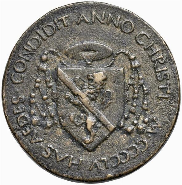 PIETRO BARBO (1418-1471) CARDINALE E PAPA PAOLO II. MEDAGLIA CELEBRATIVA PER LA COSTRUZIONE DI PALAZZO VENEZIA FUSA A ROMA NEL 1455 OPUS ANONIMO DI SCUOLA ROMANA  - Asta MEDAGLIE DI VENEZIA. MONETE E MEDAGLIE IN ORO ESTERE - Associazione Nazionale - Case d'Asta italiane