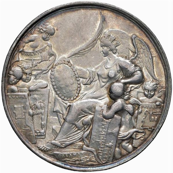 MARCANTONIO GIUSTINIAN (1684-1688) CVII DOGE. MEDAGLIA CELEBRATIVA PER LE VITTORIE IN MOREA CONIATA A NORIMBERGA NEL 1686 OPUS LAZARUS GOTTLIEB LAUFFIER (DRITTO) E GEORG HAUTSCH (ROVESCIO)  - Asta MEDAGLIE DI VENEZIA. MONETE E MEDAGLIE IN ORO ESTERE - Associazione Nazionale - Case d'Asta italiane