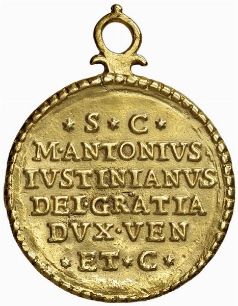 MARCANTONIO GIUSTINIAN (1684-1688) CVII DOGE. MEDAGLIA IN ORO DI BENEMERENZA PER DECRETO DEL SENATO FUSA E CESELLATA A VENEZIA OPUS ANONIMO  - Asta MEDAGLIE DI VENEZIA. MONETE E MEDAGLIE IN ORO ESTERE - Associazione Nazionale - Case d'Asta italiane
