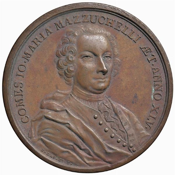 GIANMARIA MAZZUCCHELLI (1707-1765) LETTERATO, COLLEZIONISTA E RICERCATORE BRESCIANO. MEDAGLIA CELEBRATIVA CONIATA A GINEVRA NEL 1752 OPUS JEAN DASSIER E ANTOINE  - Asta MEDAGLIE DI VENEZIA. MONETE E MEDAGLIE IN ORO ESTERE - Associazione Nazionale - Case d'Asta italiane