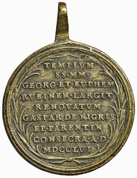 GIOACCHINO FRANCESCO TRAVANI (ATTIVO 1634-1675). MEDAGLIA 1756 DI FONDAZIONE DELLA CHIESA DI SAN GREGORY, ROVINJ, CROAZIA DAL VESCOVO DI POREC GASPARE DI NIGRIS  - Asta MEDAGLIE DI VENEZIA. MONETE E MEDAGLIE IN ORO ESTERE - Associazione Nazionale - Case d'Asta italiane