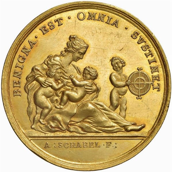 FRANCESCO LOREDAN (1752-1762) E LUDOVICO MANIN (1789-1797). MEDAGLIA CELEBRATIVA DELLA FONDAZIONE DELLA SCUOLA GRANDE DI SANTA MARIA DELLA CARITÀ CONIATA NELLA ZECCA DI VENEZIA NEL 1776 OPUS ANTONIO SCHABEL  - Asta MEDAGLIE DI VENEZIA. MONETE E MEDAGLIE IN ORO ESTERE - Associazione Nazionale - Case d'Asta italiane