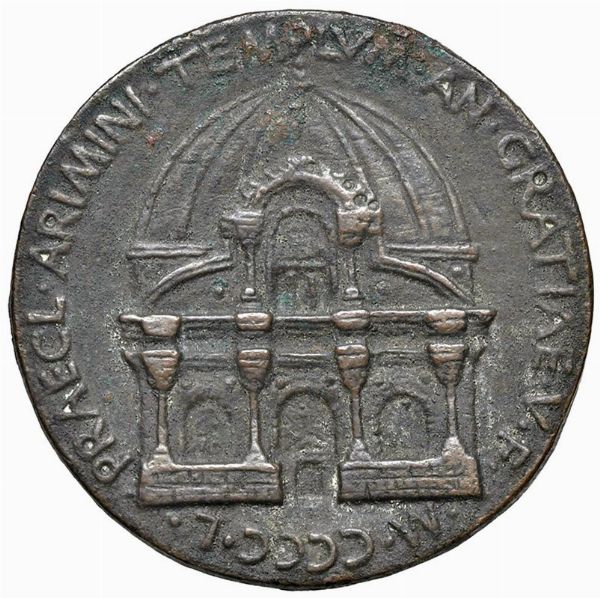 SIGISMONDO MALATESTA SIGNORE DI RIMINI E FANO (1432-1468). MEDAGLIA DEL 1450 PER LA COSTRUZIONE DEL TEMPIO MALATESTIANO DI RIMINI OPUS MATTEO DE’ PASTI  - Asta MEDAGLIE DI VENEZIA. MONETE E MEDAGLIE IN ORO ESTERE - Associazione Nazionale - Case d'Asta italiane