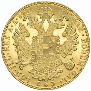 AUSTRIA. RICONIO DELLA MONETA DA 4 DUCATI 1915  - Asta MEDAGLIE DI VENEZIA. MONETE E MEDAGLIE IN ORO ESTERE - Associazione Nazionale - Case d'Asta italiane