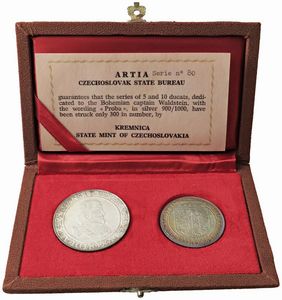 CECOSLOVACCHIA. REPUBBLICA SOCIALISTA (1960-1990). ZECCA DI KREMNITZ. SET DI DUE MONETE IN ARGENTO (10 E 5 DUCATI 1972) DELLA SERIE &ldquo;WALDSTEIN&rdquo; IN ASTUCCIO ORIGINALE E CERTIFICATO DI EMISSIONE. SERIE NUMERATA 80 SU UNA TIRATURA DI SOLI 300 ESEMPLARI  - Asta MEDAGLIE DI VENEZIA. MONETE E MEDAGLIE IN ORO ESTERE - Associazione Nazionale - Case d'Asta italiane