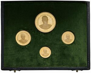 CONGO. REPUBBLICA (DAL 1860). SERIE COMPLETA DI QUATTRO VALORI IN ORO (1 ZÄIRE, 50 E 25 MAKUTAS, 10 GENGIS 1970) IN ASTUCCIO ORIGINALE E CERTIFICATO DI EMISSIONE N. 58  - Asta MEDAGLIE DI VENEZIA. MONETE E MEDAGLIE IN ORO ESTERE - Associazione Nazionale - Case d'Asta italiane