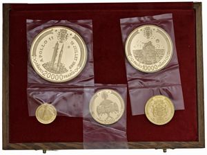 GABON. REPUBBLICA (DAL 1960). SERIE COMPLETA DI CINQUE VALORI IN ORO (20.000, 10.000, 5.000, 3.000 E 1.000 FRANCHI 1969) IN ASTUCCIO ORIGINALE E CERTIFICATO DI EMISSIONE N. 106  - Asta MEDAGLIE DI VENEZIA. MONETE E MEDAGLIE IN ORO ESTERE - Associazione Nazionale - Case d'Asta italiane