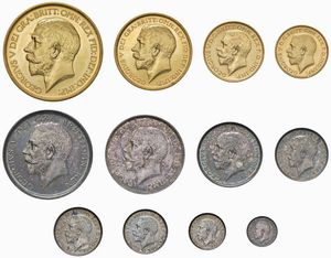 GRAN BRETAGNA. GIORGIO V (1910-1936). PROOF SET, LONDON MINT. CORONATION. 5 POUNDS (Au), 2 POUNDS (Au), SOVEREIGN (Au) E HALF SOVEREIGN (Au), HALF CROWN (Ar), FIORINO (Ar), SHILLING (Ar), SIXPENCE (Ar) E MAUNDY SET (Ar, 4 pz.). CON LA CUSTODIA ORIGINALE DI PRESENTAZIONE BORDEAUX E FREGI IN ORO  - Asta MEDAGLIE DI VENEZIA. MONETE E MEDAGLIE IN ORO ESTERE - Associazione Nazionale - Case d'Asta italiane