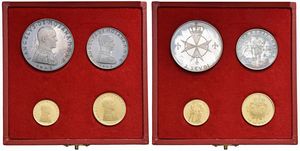 MALTA-SMOM. ANGELO DE MOJANA (1962-1988). SET COMPOSTO DA QUATTRO VALORI 1968 (10 E 5 SCUDI IN ORO; 2 E 1 SCUDO IN ARGENTO) IN COFANETTO ORIGINALE  - Asta MEDAGLIE DI VENEZIA. MONETE E MEDAGLIE IN ORO ESTERE - Associazione Nazionale - Case d'Asta italiane