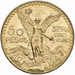 MESSICO. 50 PESOS 1947  - Asta MEDAGLIE DI VENEZIA. MONETE E MEDAGLIE IN ORO ESTERE - Associazione Nazionale - Case d'Asta italiane