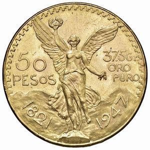 MESSICO. 50 PESOS 1947  - Asta MEDAGLIE DI VENEZIA. MONETE E MEDAGLIE IN ORO ESTERE - Associazione Nazionale - Case d'Asta italiane