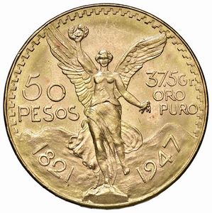MESSICO. 50 PESOS 1947  - Asta MEDAGLIE DI VENEZIA. MONETE E MEDAGLIE IN ORO ESTERE - Associazione Nazionale - Case d'Asta italiane