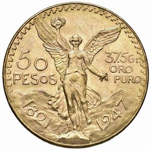 MESSICO. 50 PESOS 1947  - Asta MEDAGLIE DI VENEZIA. MONETE E MEDAGLIE IN ORO ESTERE - Associazione Nazionale - Case d'Asta italiane