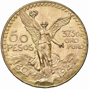 MESSICO. 50 PESOS 1947  - Asta MEDAGLIE DI VENEZIA. MONETE E MEDAGLIE IN ORO ESTERE - Associazione Nazionale - Case d'Asta italiane