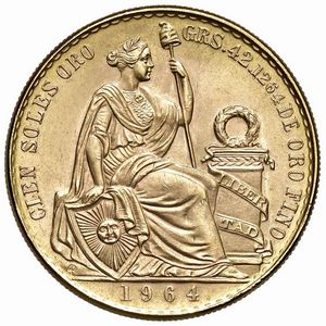 PERÙ. 100 SOLES 1964  - Asta MEDAGLIE DI VENEZIA. MONETE E MEDAGLIE IN ORO ESTERE - Associazione Nazionale - Case d'Asta italiane