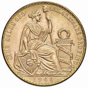 <br>PERÙ. 100 SOLES 1966<br>Au gr. 46,80. <br>FDC MS<br> <br> <br>  - Asta MEDAGLIE DI VENEZIA. MONETE E MEDAGLIE IN ORO ESTERE - Associazione Nazionale - Case d'Asta italiane