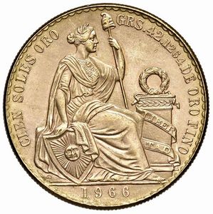 PERÙ. 100 SOLES 1966  - Asta MEDAGLIE DI VENEZIA. MONETE E MEDAGLIE IN ORO ESTERE - Associazione Nazionale - Case d'Asta italiane