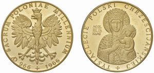 POLONIA. DUE MEDAGLIE IN ORO 900 EMESSE PER I MILLE ANNI (966-1966) DEL BATTESIMO CRISTIANO DELLA POLONIA  - Asta MEDAGLIE DI VENEZIA. MONETE E MEDAGLIE IN ORO ESTERE - Associazione Nazionale - Case d'Asta italiane