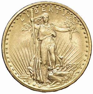 STATI UNITI. 20 DOLLARI “SAINT GAUDENS” 1908  - Asta MEDAGLIE DI VENEZIA. MONETE E MEDAGLIE IN ORO ESTERE - Associazione Nazionale - Case d'Asta italiane
