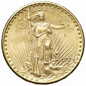 STATI UNITI. 20 DOLLARI “SAINT GAUDENS” 1924  - Asta MEDAGLIE DI VENEZIA. MONETE E MEDAGLIE IN ORO ESTERE - Associazione Nazionale - Case d'Asta italiane