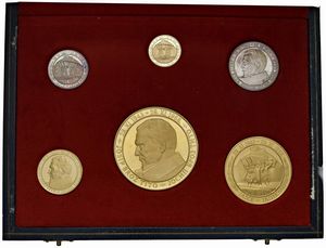 YUGOSLAVIA. REPUBBLICA FEDERALE SOCIALISTA (1943-1992). SET COMPLETO DI SEI MONETE A CORSO LEGALE (DINARI 1.000, 500, 200, 100, 50, 20) EMESSO IN OCCASIONE DEL 25&deg; ANNIVERSARIO DELLA FONDAZIONE DELLA REPUBBLICA FEDERALE SOCIALISTA. IN ASTUCCIO ORIGINALE E CERTIFICATO DI EMISSIONE N. 611  - Asta MEDAGLIE DI VENEZIA. MONETE E MEDAGLIE IN ORO ESTERE - Associazione Nazionale - Case d'Asta italiane