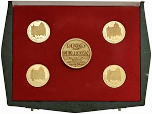 CINQUE MEDAGLIE IN ORO 750 PER IL CENTENARIO DI ROMA CAPITALE (1870-1970) OPUS CATTANEO. IN ASTUCCIO ORIGINALE E CERTIFICATO DI EMISSIONE  - Asta MEDAGLIE DI VENEZIA. MONETE E MEDAGLIE IN ORO ESTERE - Associazione Nazionale - Case d'Asta italiane