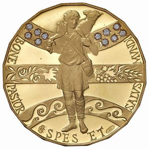 MEDAGLIA IN ORO 917 “GIUBILEO-ANNO SANTO 2000” PER L’ISTITUTO POLIGRAFICO E ZECCA DELLO STATO IN CUSTODIA ORIGINALE DI EMISSIONE E CERTIFICATO DI GARANZIA. LA MEDAGLIA È CORREDATA DA 11 DIAMANTI (CARATURA 0,10) CON CERTIFICATO DI GARANZIA.  - Asta MEDAGLIE DI VENEZIA. MONETE E MEDAGLIE IN ORO ESTERE - Associazione Nazionale - Case d'Asta italiane