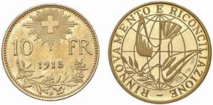 VARI STATI. UNA MONETA SVIZZERA DA 10 FRANCHI 1915 E UNA MEDAGLIA IN ORO 900 PER L’ANNO SANTO 1975  - Asta MEDAGLIE DI VENEZIA. MONETE E MEDAGLIE IN ORO ESTERE - Associazione Nazionale - Case d'Asta italiane