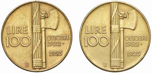 SAVOIA. VITTORIO EMANUELE III (1900-1946). DUE RIPRODUZIONI DELLE 100 LIRE FASCIO  - Asta MEDAGLIE DI VENEZIA. MONETE E MEDAGLIE IN ORO ESTERE - Associazione Nazionale - Case d'Asta italiane