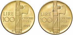 SAVOIA. VITTORIO EMANUELE III (1900-1946). DUE RIPRODUZIONI IN ORO DELLE 100 LIRE FASCIO  - Asta MEDAGLIE DI VENEZIA. MONETE E MEDAGLIE IN ORO ESTERE - Associazione Nazionale - Case d'Asta italiane