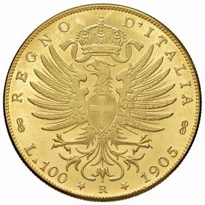 SAVOIA. VITTORIO EMANUELE III (1900-1946). RIPRODUZIONE IN ORO DELLE 100 LIRE AQUILA SABAUDA  - Asta MEDAGLIE DI VENEZIA. MONETE E MEDAGLIE IN ORO ESTERE - Associazione Nazionale - Case d'Asta italiane