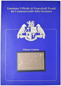PRIMA EMISSIONE UFFICIALE DI N. 30 FRANCOBOLLI POSTALI ORO DEL COMMOWEALTH DELLA DOMINICA INTITOLATA “LE GRANDI IMPRESE AEREONAUTICHE” IN ASTUCCIO ORIGINALE DI EMISSIONE  - Asta MEDAGLIE DI VENEZIA. MONETE E MEDAGLIE IN ORO ESTERE - Associazione Nazionale - Case d'Asta italiane