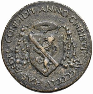 PIETRO BARBO (1418-1471) CARDINALE E PAPA PAOLO II. MEDAGLIA CELEBRATIVA PER LA COSTRUZIONE DI PALAZZO VENEZIA FUSA A ROMA NEL 1455 OPUS ANONIMO DI SCUOLA ROMANA  - Asta MEDAGLIE DI VENEZIA. MONETE E MEDAGLIE IN ORO ESTERE - Associazione Nazionale - Case d'Asta italiane