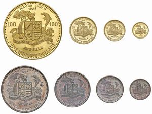 ANGUILLA. TERRITORIO BRITANNICO D’OLTREMARE DAL 1962. PROOF SET 1968 DI OTTO MONETE (100, 20, 10 E 5 DOLLARI IN ORO 900; 4, 2, 1 E ½ IN ARGENTO 1.000). IN ASTUCCIO ORIGINALE E CERTIFICATO DI EMISSIONE N. 81  - Asta MEDAGLIE DI VENEZIA. MONETE E MEDAGLIE IN ORO ESTERE - Associazione Nazionale - Case d'Asta italiane