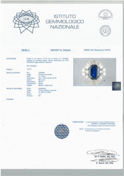 ANELLO CON ZAFFIRO BIRMANO E DIAMANTI  - Asta Gioielli - Associazione Nazionale - Case d'Asta italiane