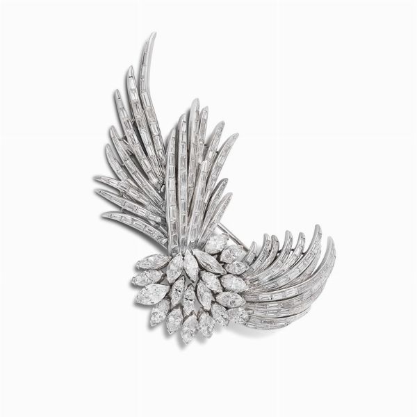 SPILLA A TRALCIO FIORITO CON DIAMANTI  - Asta Gioielli - Associazione Nazionale - Case d'Asta italiane