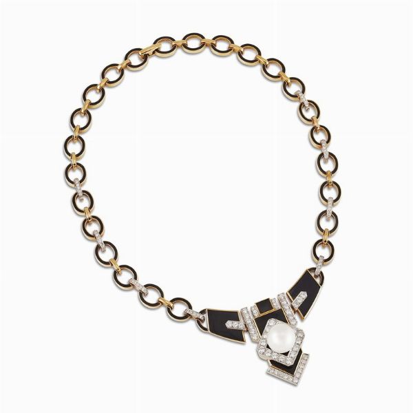 COLLANA CON PERLA E DIAMANTI  - Asta Gioielli - Associazione Nazionale - Case d'Asta italiane